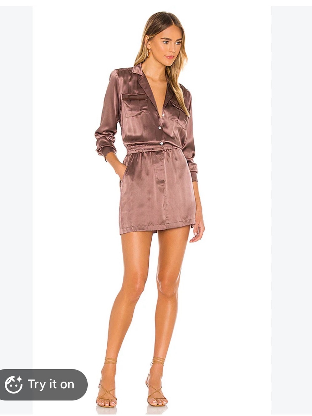 Amanda Uprichard sillk Button-Front Mini Dress in Dusty brown